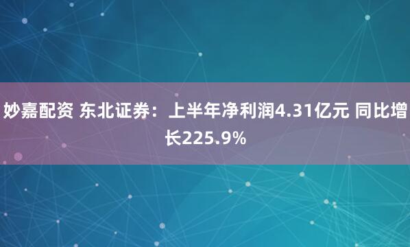 妙嘉配资 东北证券：上半年净利润4.31亿元 同比增长225.9%